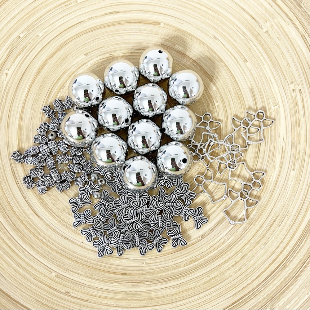 Bundle of Silver Toned Novelty Beads for Jewelry Making